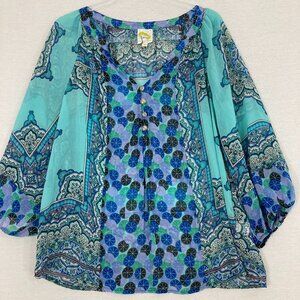 Fig and Flower Blue and Purple Bell Sleeve Blouse